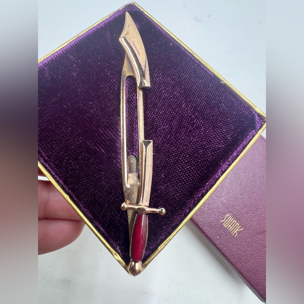 Vintage SWANK Gold and Red Sword Brooch